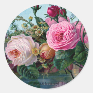 Vintage Floral Round Sticker 