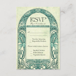 Vintage Floral RSVP Wedding Cards Turquoise