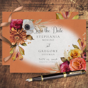 Vintage Floral Rust & Fuchsia Wedding Save The Date