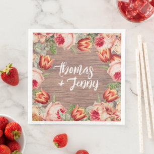 Vintage Floral Rustic Farm Barn Wedding Napkin