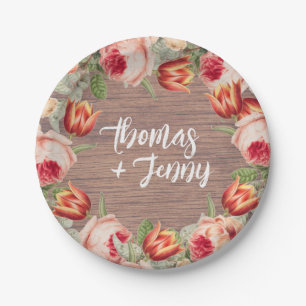 Vintage Floral Rustic Farm Barn Wedding Paper Plate