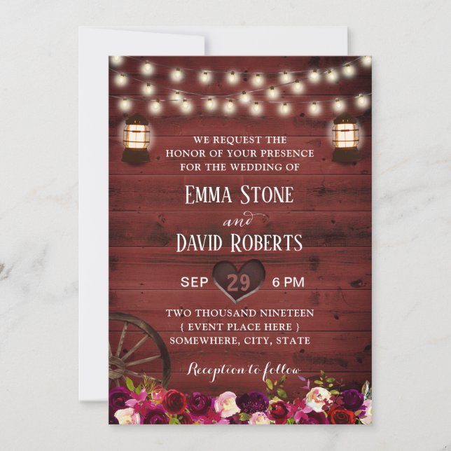 Vintage Floral Rustic Lantern Autumn Wedding Invitation (Front)