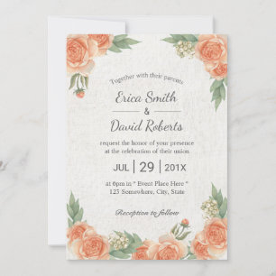 Vintage Floral Rustic Linen Elegant Wedding Invitation