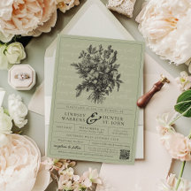 Vintage Floral Sage Green Modern Christian Wedding