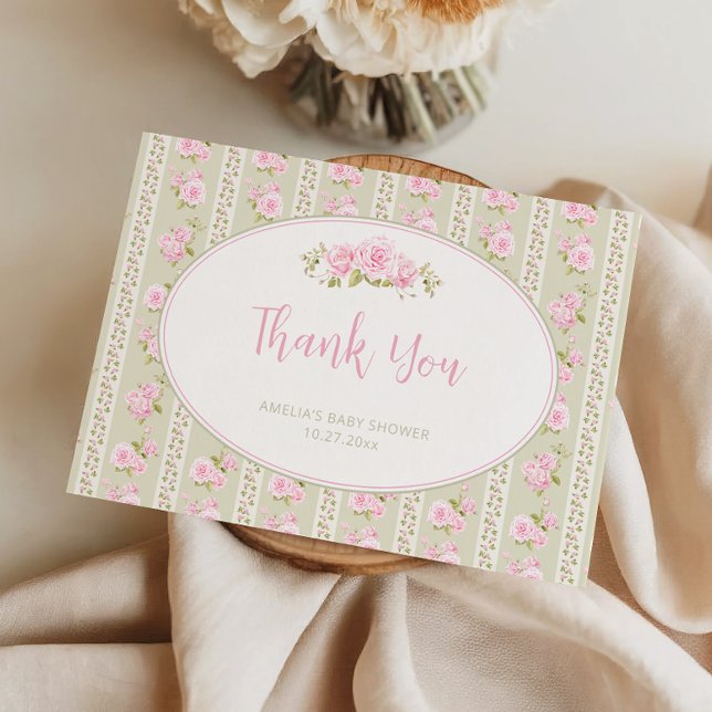 Vintage Floral Sage Green Thank You Card (Creator Uploaded)