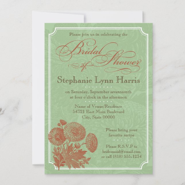 Vintage Floral (Sage & Pumpkin) Invitation (Front)