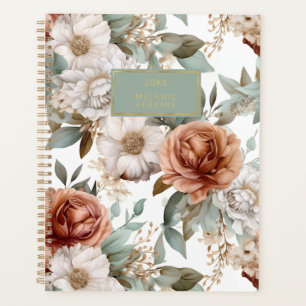 Vintage Floral Sage Sienna Taupe Watercolor Flower Planner