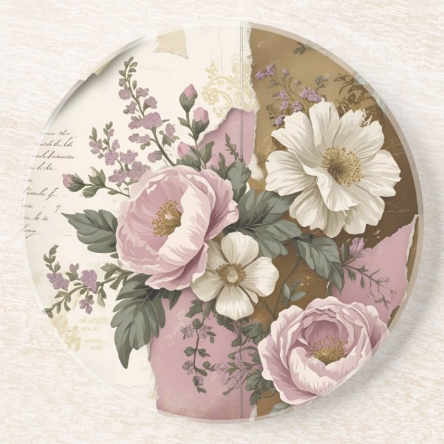Vintage Floral - Sandstone Coasters (Front)