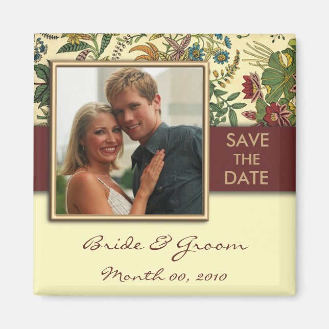 Vintage Floral Save the Date Photo Magnets (Front)