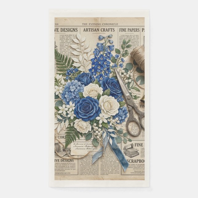 Vintage Floral & Scissors Collage Napkin (Front)