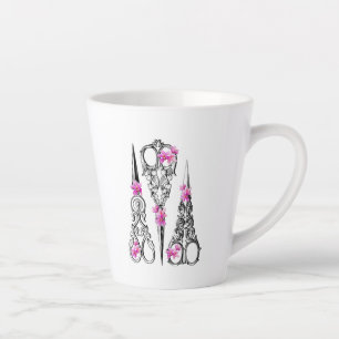 Vintage Floral Scissors for Sewists & Hairdressers Latte Mug