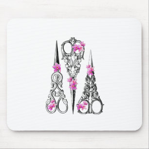 Vintage Floral Scissors for Sewists & Hairdressers Mouse Mat
