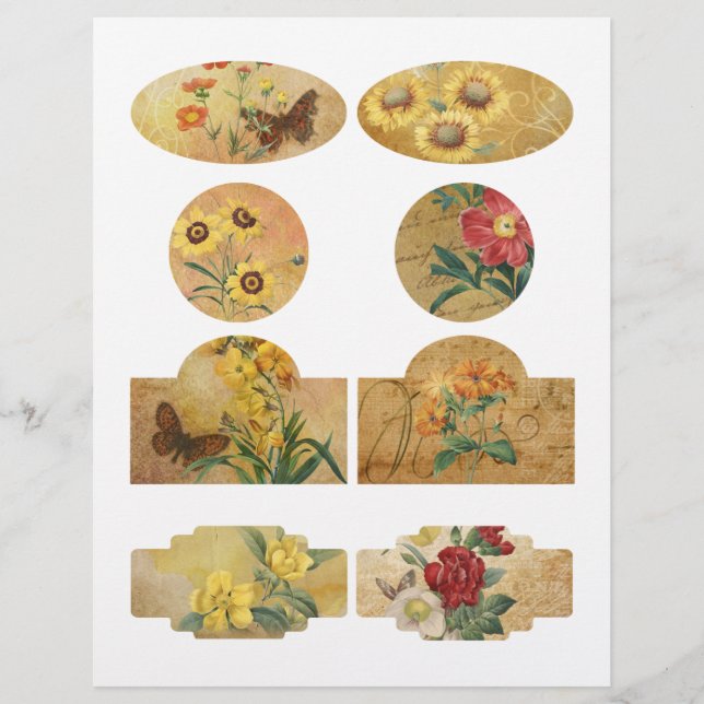 Vintage Floral Scrapbook Embellishment Labels (Front)