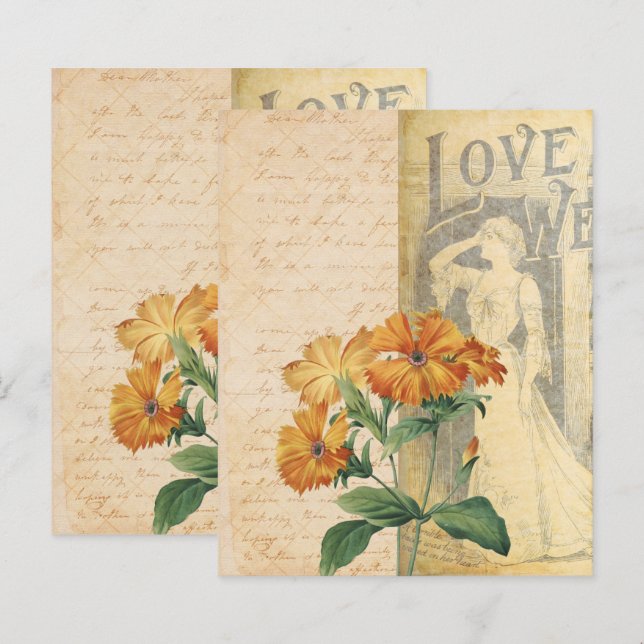Vintage Floral Scrapbook Ephemera (Front/Back)