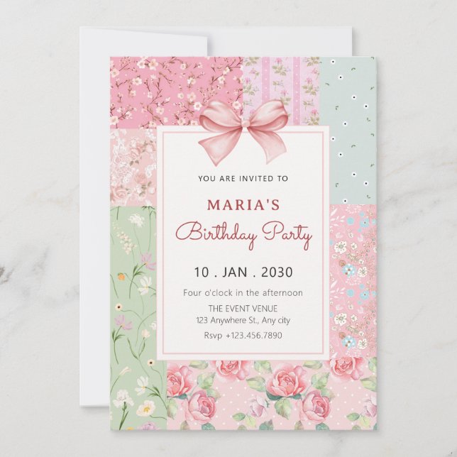 Vintage floral scrapbook  invitation (Front)