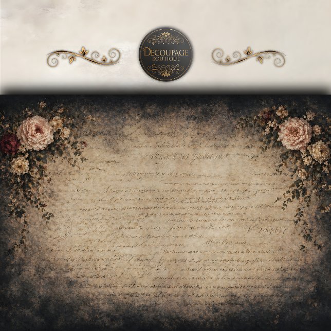 Vintage Floral Script Background Decoupage Tissue Paper (Vintage Floral Script Background Decoupage Tissue Paper)