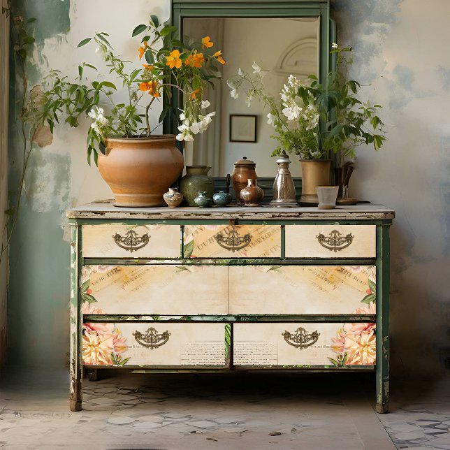 Vintage Floral Script Decoupage Print  Tissue Paper (Creator Uploaded)