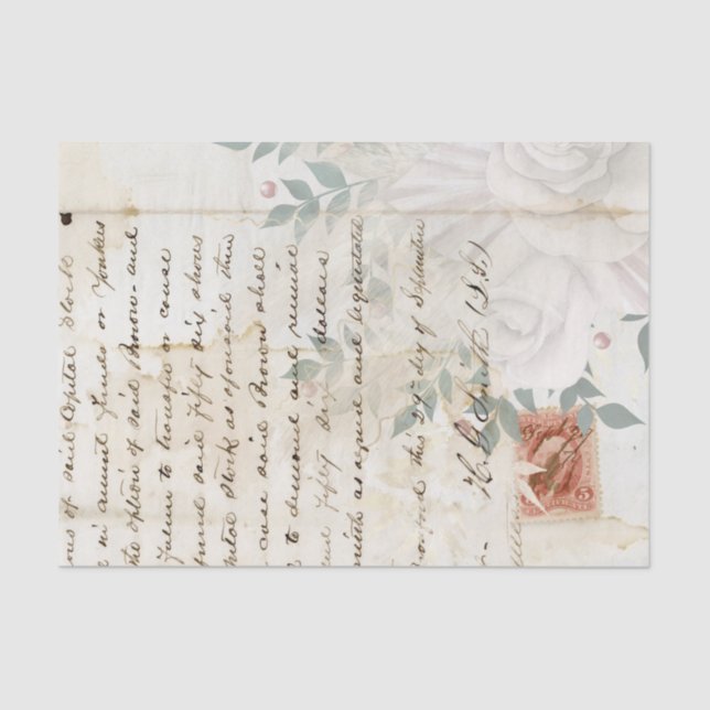 Vintage Floral Script Tissue Paper (Front)