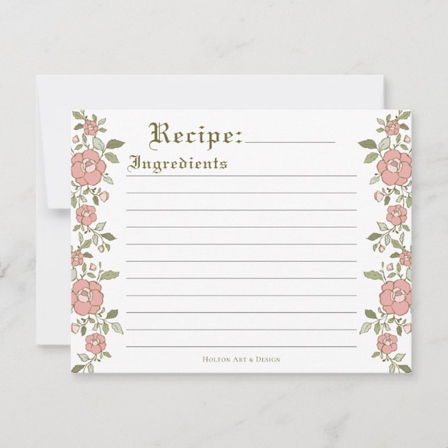 Vintage Floral Scroll Recipe Card (Front)