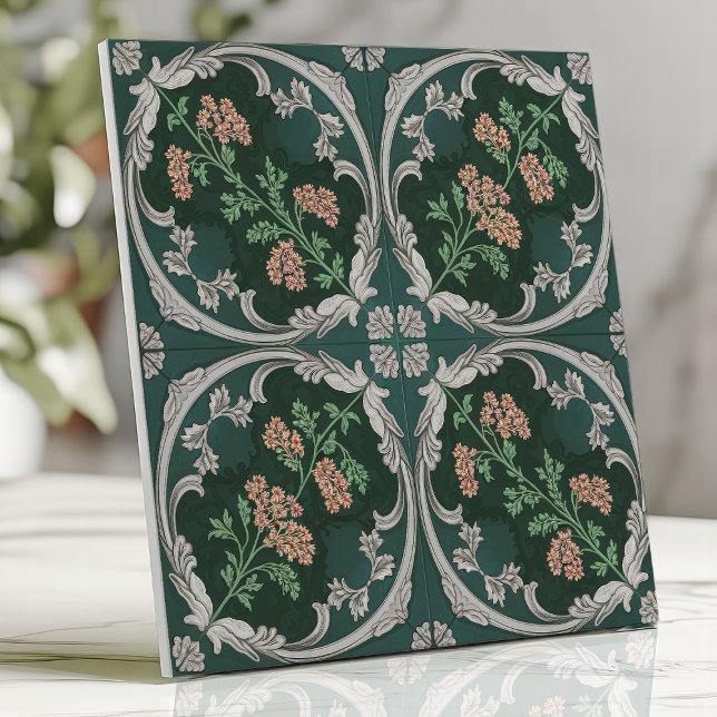 Vintage Floral Scroll Tile Teal Green Grey (Creator Uploaded)