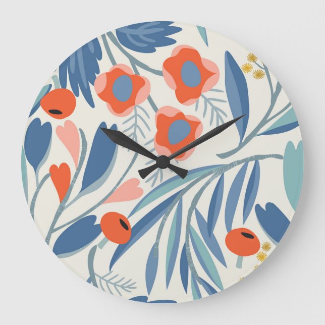 Vintage floral seamless, botanical background. large clock (Front)