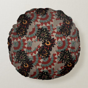 Vintage floral seamless pattern. Red,  beige and g Round Cushion