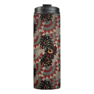 Vintage floral seamless pattern. Red, beige and g Thermal Tumbler