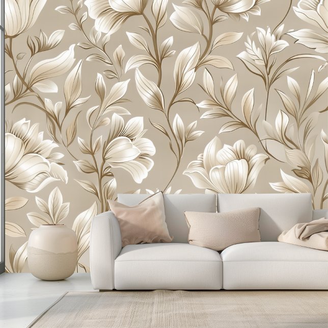 Vintage Floral Seamless Pattern | Retro Beige  Wallpaper (Creator Uploaded)