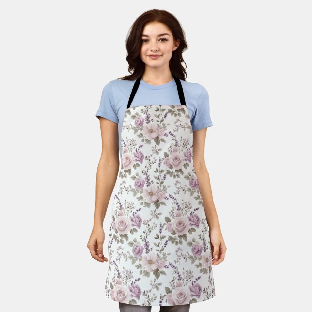 Vintage Floral Seamless Pattern: Roses & Lavender Apron (Worn)