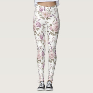 Vintage Floral Seamless Pattern: Roses & Lavender Leggings
