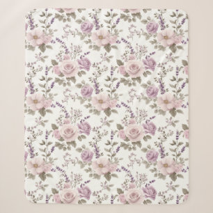 Vintage Floral Seamless Pattern: Roses & Lavender Sherpa Blanket