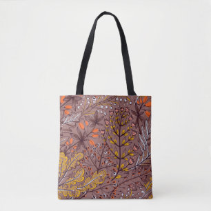 vintage floral seamless pattern with autumn herbs tote bag