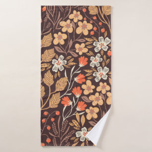 vintage floral seamless pattern with autumn leaves bath towel