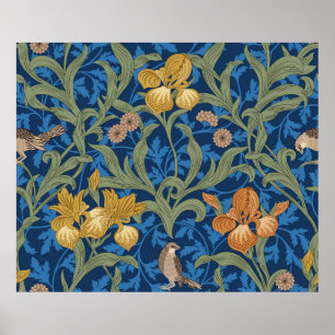 Vintage floral seamless pattern with orange iris a poster