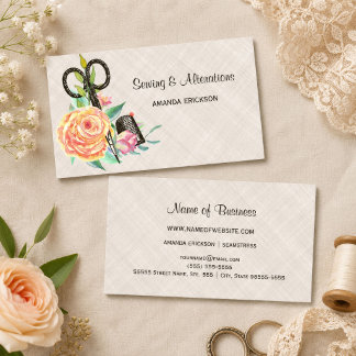 Vintage Floral Seamstress Scissors and Thimble Business Card