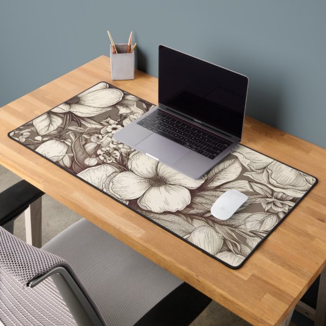Vintage Floral Sepia Pattern (10) Desk Mat (Office 2)
