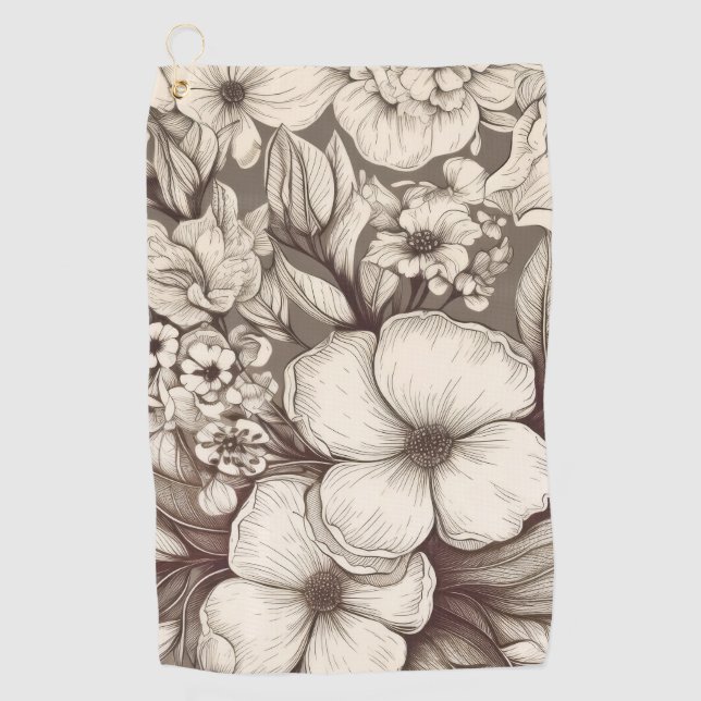 Vintage Floral Sepia Pattern (10) Golf Towel (Front)