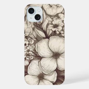 Vintage Floral Sepia Pattern (10) iPhone 15 Plus Case