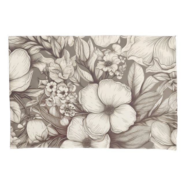 Vintage Floral Sepia Pattern (10) Pillowcase (Front-Left)