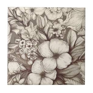 Vintage Floral Sepia Pattern (10) Tile