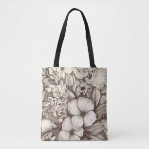 Vintage Floral Sepia Pattern (10) Tote Bag