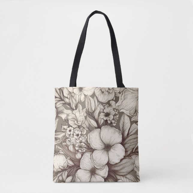 Vintage Floral Sepia Pattern (10) Tote Bag (Front)