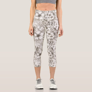 Vintage Floral Sepia Pattern (11) Capri Leggings