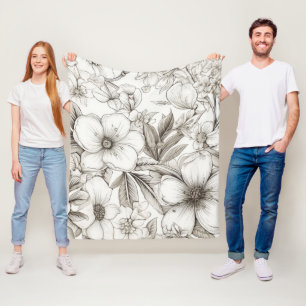 Vintage Floral Sepia Pattern (11) Fleece Blanket
