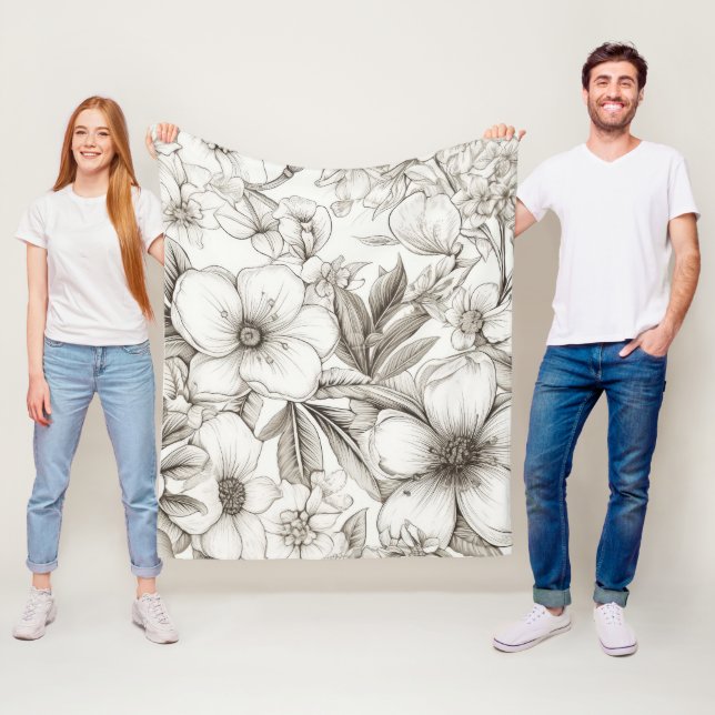 Vintage Floral Sepia Pattern (11) Fleece Blanket (In Situ)