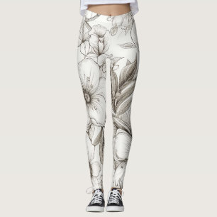 Vintage Floral Sepia Pattern (11) Leggings