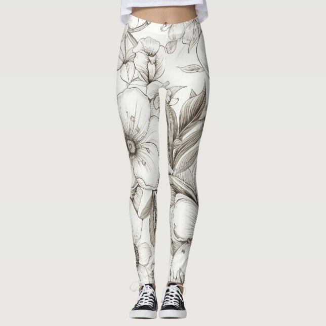Vintage Floral Sepia Pattern (11) Leggings (Front)