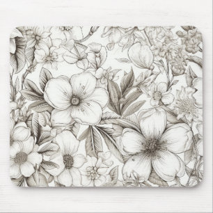 Vintage Floral Sepia Pattern (11) Mouse Mat
