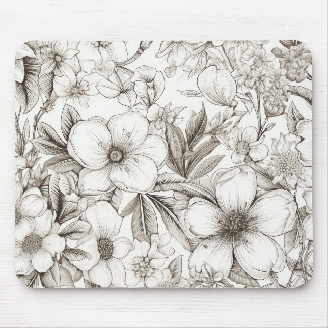 Vintage Floral Sepia Pattern (11) Mouse Mat (Front)