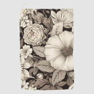 Vintage Floral Sepia Pattern (12) Golf Towel